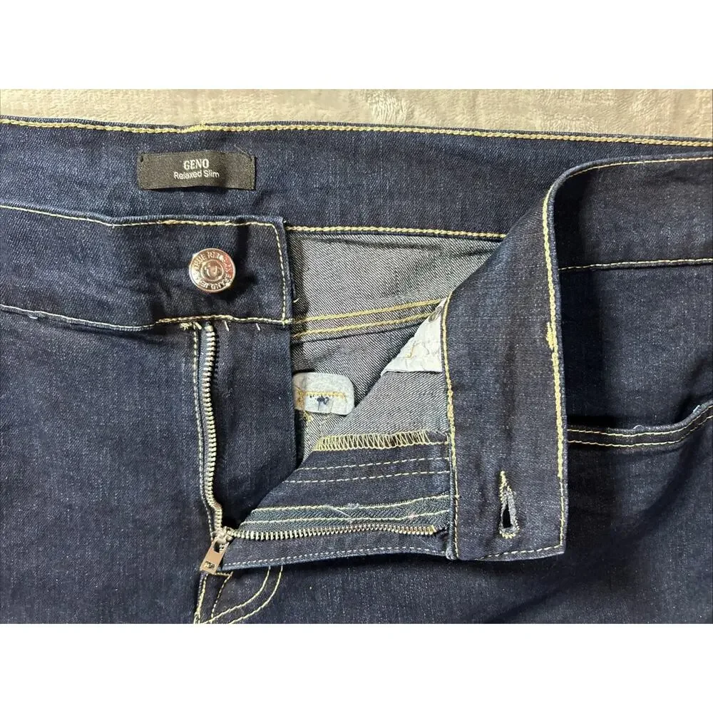 True Religion Jeans Mens 40 Geno Relaxed Slim Dark Wash Preppy Western Casual
